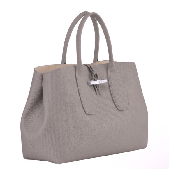Longchamp - ROSEAU Top handle bag Large Grey/Turtledove Leather - Picture 3 of 11